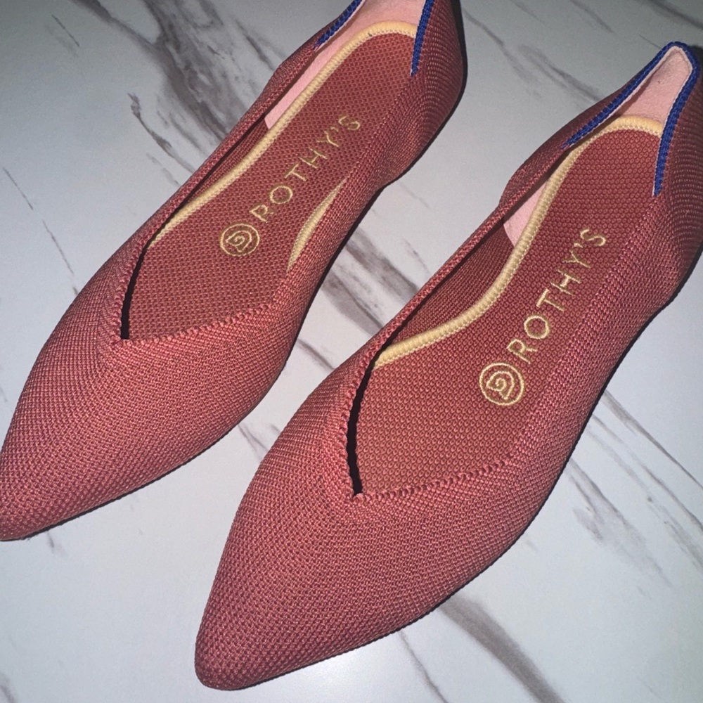 Rothy's Women's Coral Flats with Blue Accents